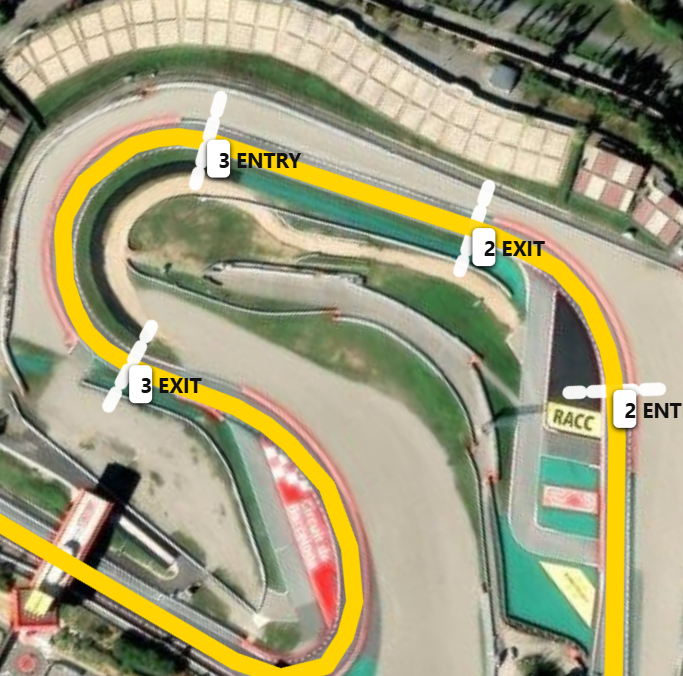 Yellow corner section with precise ENTRY and EXIT gates