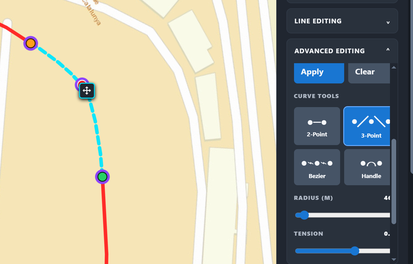Advanced editing controls with 2-point, 3-point, Bézier, Handle, Radius and Tension tools