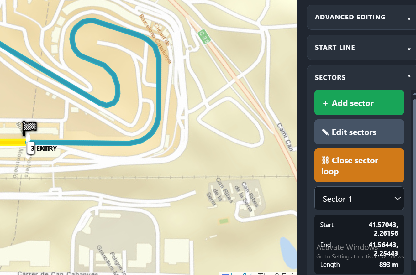 Start line GPS placement and race direction controls