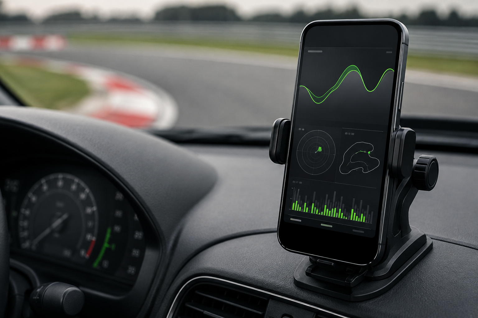 Temporary image of a smartphone in a track car